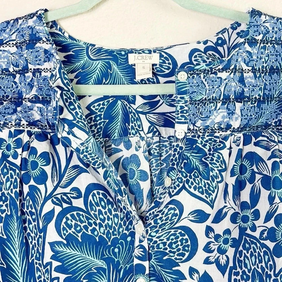 J. Crew Embroidered Long Sleeve Blouse 100% Cotton Blue Floral Top size S - Picture 5 of 10